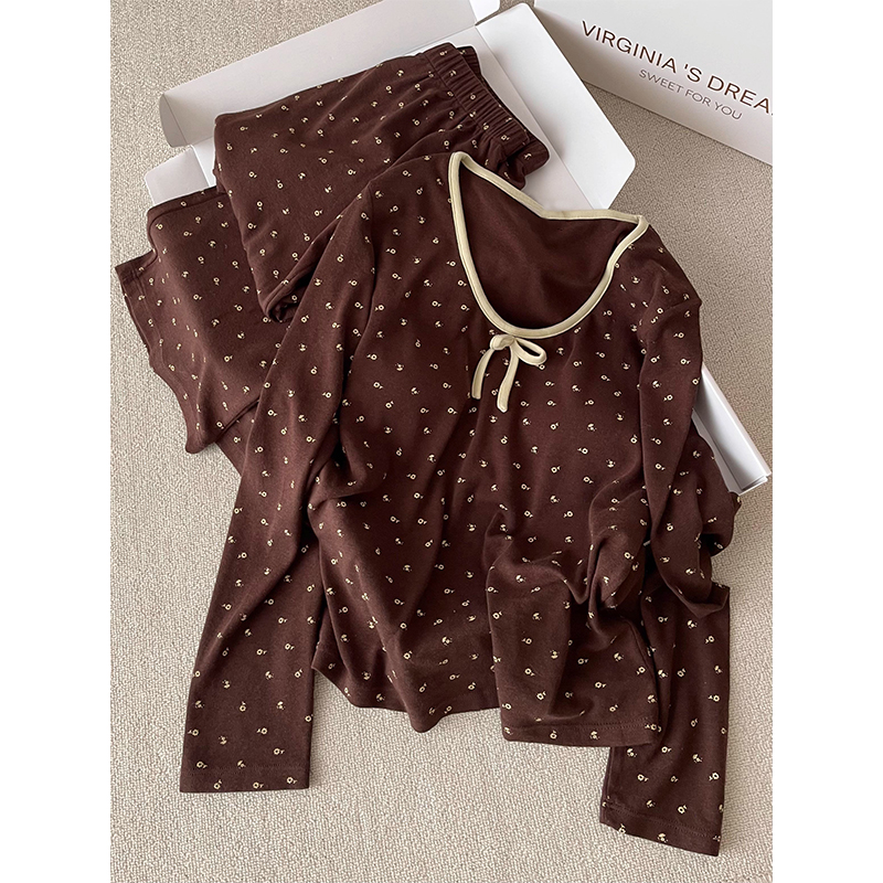 带胸垫复古碎花小个子睡衣女