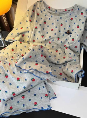 复古小花睡衣女夏季2026新款甜美大码短袖长裤夏天纯棉家居服套装