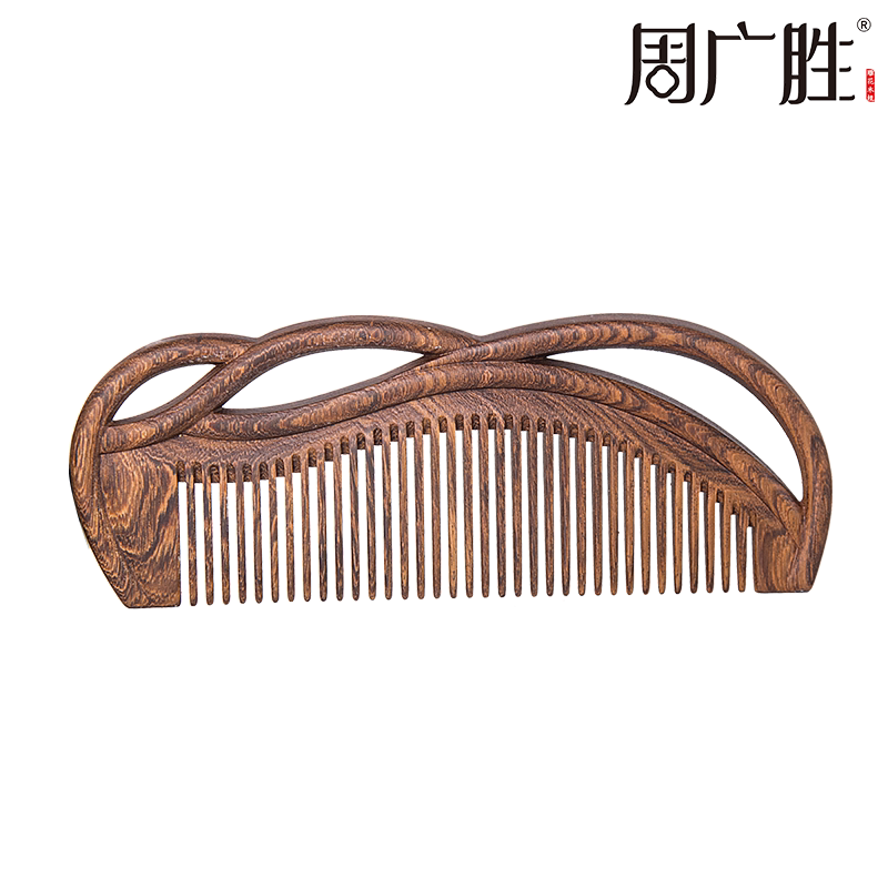 周广胜非遗黑金檀木流光梳子图片