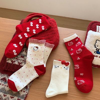 可爱卡通凯蒂猫中筒袜