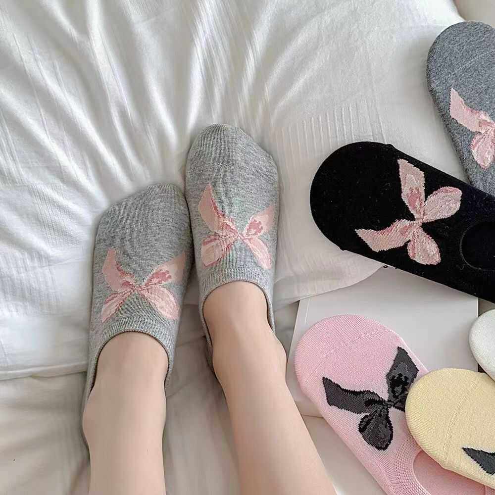 袜子女短筒浅口不掉跟透气ins潮夏季薄款百搭甜美蝴蝶结隐形袜