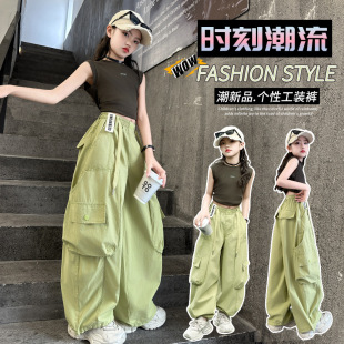 女童工装裤夏季韩版时髦中大童宽松阔腿裤儿童薄款炸街爵士舞裤子