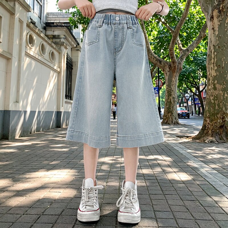 女童牛仔裤夏季2026新款洋气裤子薄款夏装宽松前口袋七分裤阔腿裤