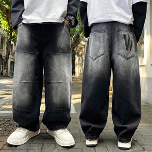 男童直筒牛仔裤黑色休闲长裤中大童垂感裤子春秋款2026新款阔腿裤