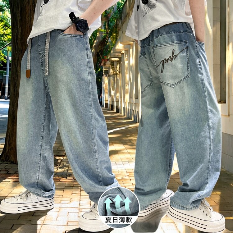 儿童装男童夏装薄款裤子2026新款夏季中大童天丝牛仔裤夏款防蚊裤