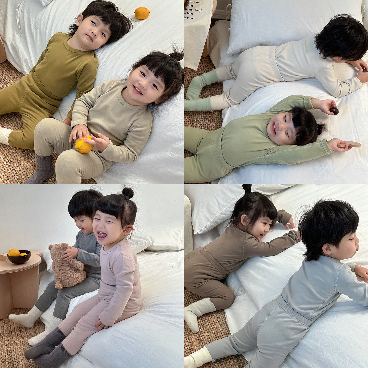 秋冬新款儿童德绒睡衣套装中小童纯色家居服男女童宝宝保暖秋衣