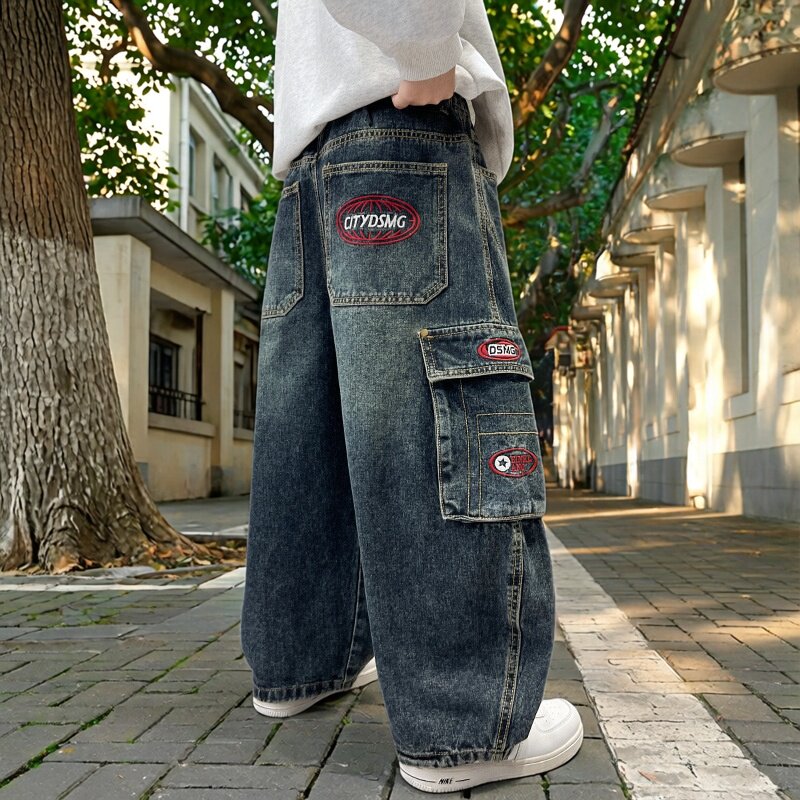 童装男童宽松牛仔裤中大童男孩工装长裤外穿儿童春秋裤子2026新款