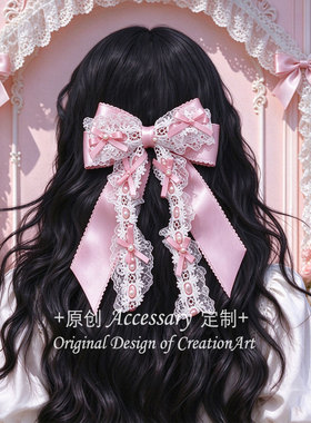 樱落手作doll洛丽塔蕾丝发夹花边蝴蝶结顶夹甜美少女kc发饰
