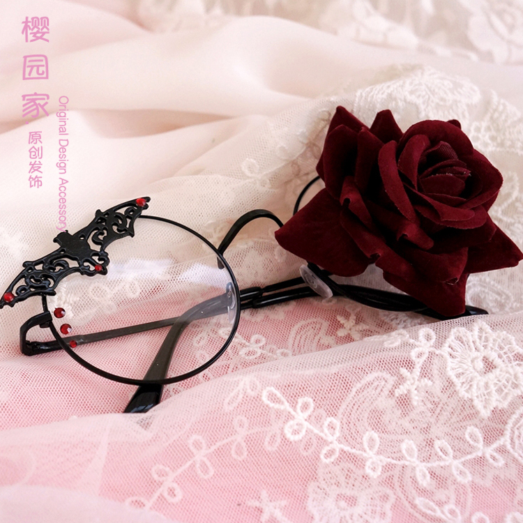 少女复古暗黑lolita眼镜goth哥特蒸汽朋克蝙蝠玫瑰花眼镜