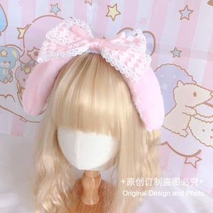 lolita少女美乐蒂耳朵发箍可爱蕾丝粉色甜美蝴蝶结大耳狗KC发箍