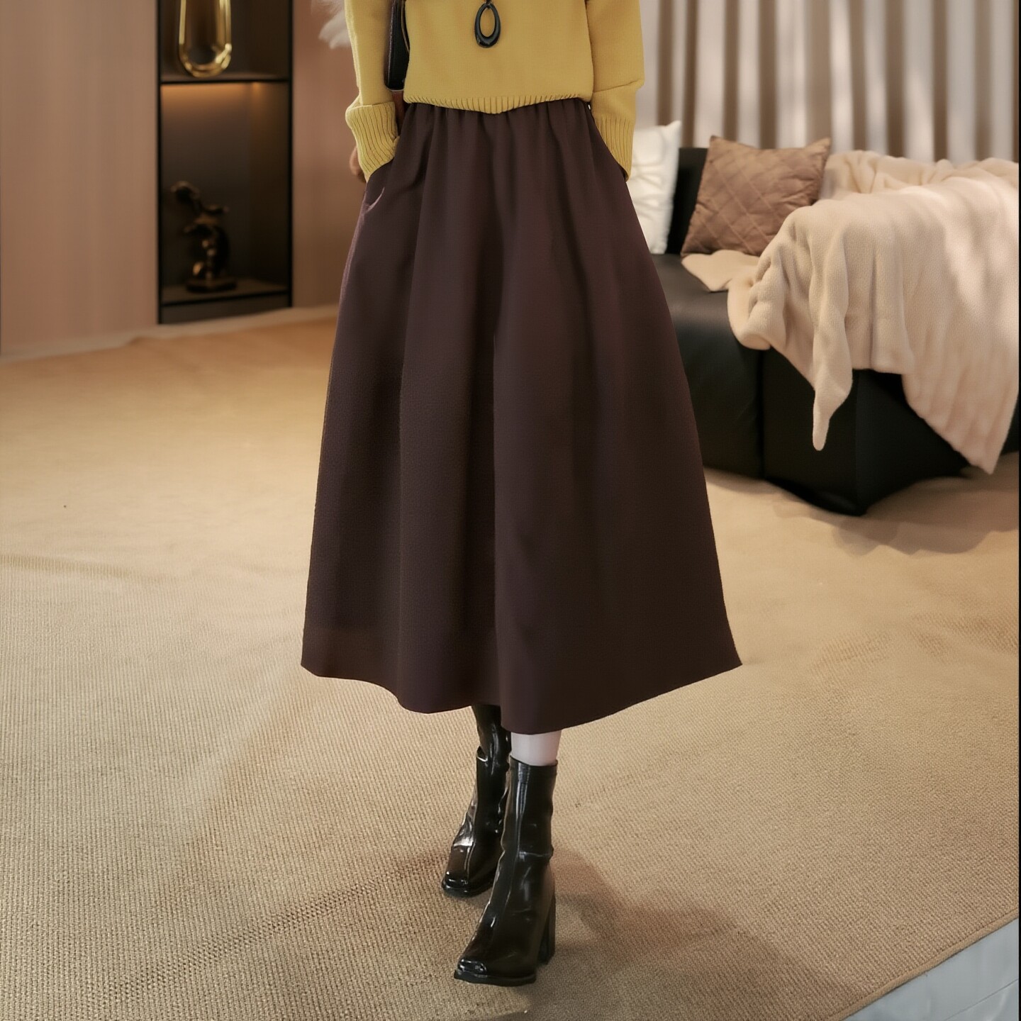 高腰显瘦咖色半身裙2025冬季新款加厚褶皱日常通勤减龄风洋气时髦,女装/女士精品,大码半身裙,淘宝优惠券,粉丝福利购,淘宝优惠卷