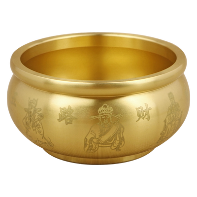 五路财神聚宝盆摆件元宝摆饰黄铜招财进宝工艺礼品办公室桌面装饰