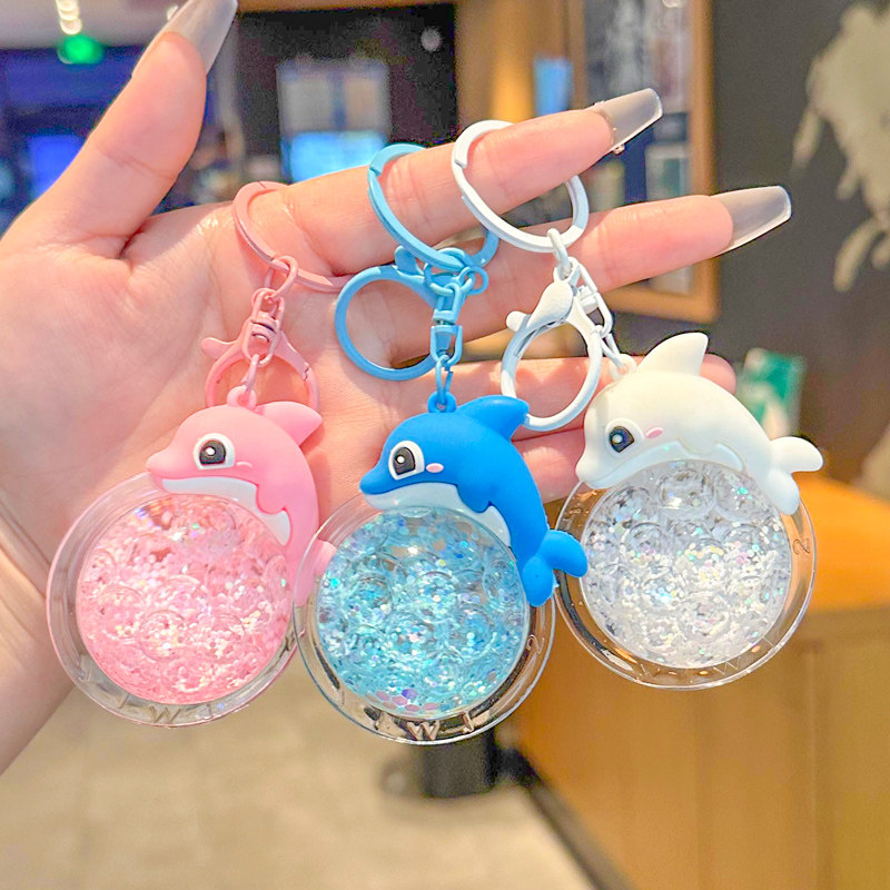 2026年新款亚克力入油流沙海豚钥匙扣环圈女生包包精致挂件小饰品