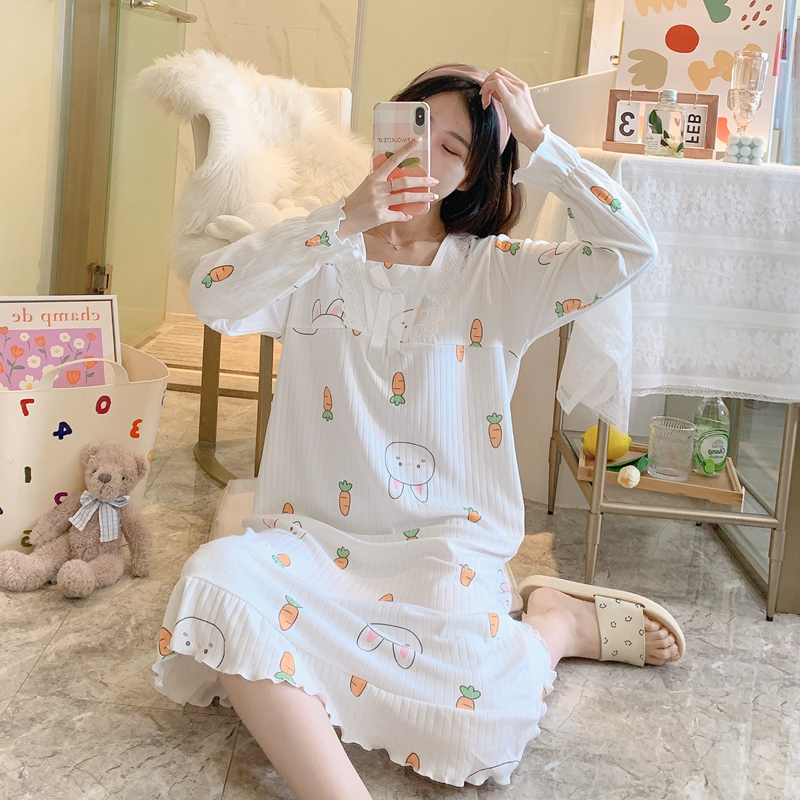 睡衣裙日系春秋蝴蝶结蕾丝睡裙