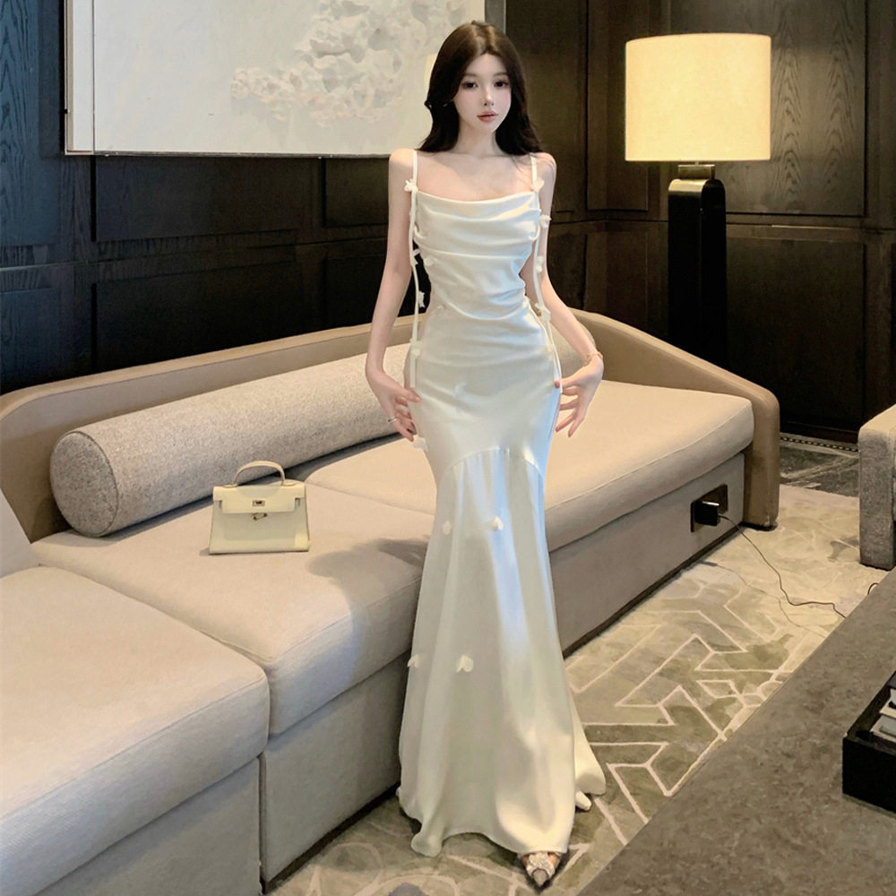 欧美东南亚外贸2026女装法式立体花瓣飘带收腰显瘦连衣裙