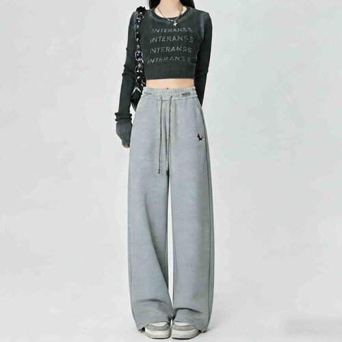 春夏百搭高腰显瘦刺绣阔腿裤