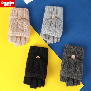 儿童半指手套男冬季保暖加绒露指翻盖挂脖小学生男女童手套6-12岁