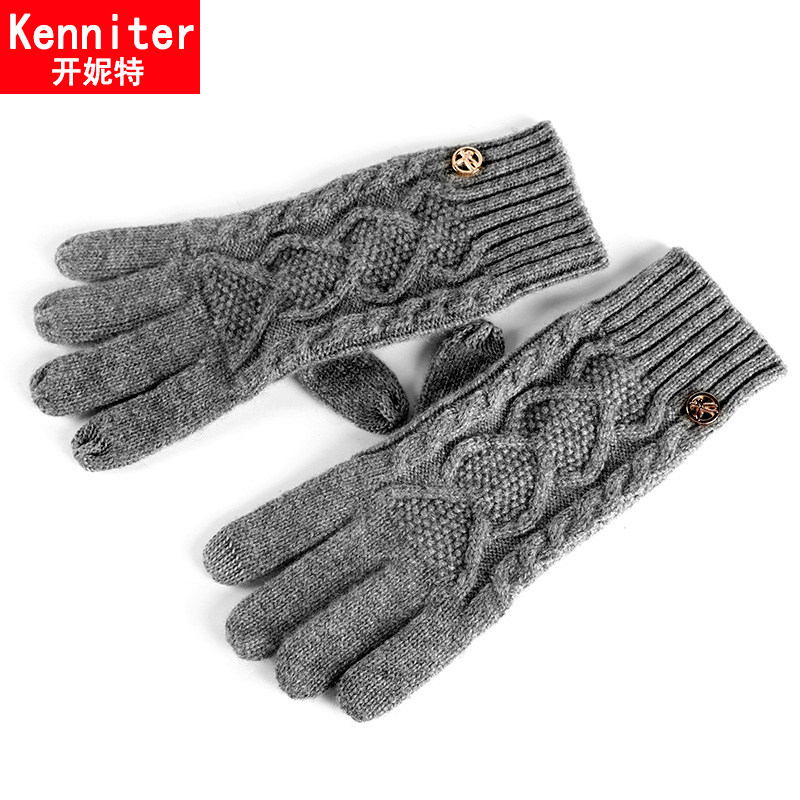 手套女冬天可爱保暖纯山羊绒开车触屏户外毛线针织中长款女士手套