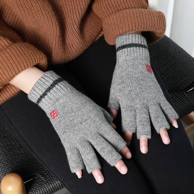 秋冬新款羊毛半指手套露指半截女