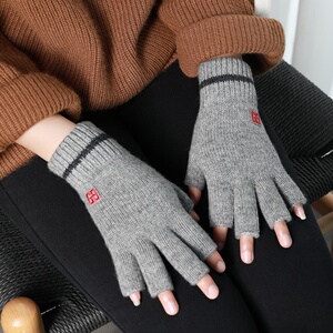 羊毛半指手套女冬保暖加厚韩版露指半截针织毛线女士骑车开车手套