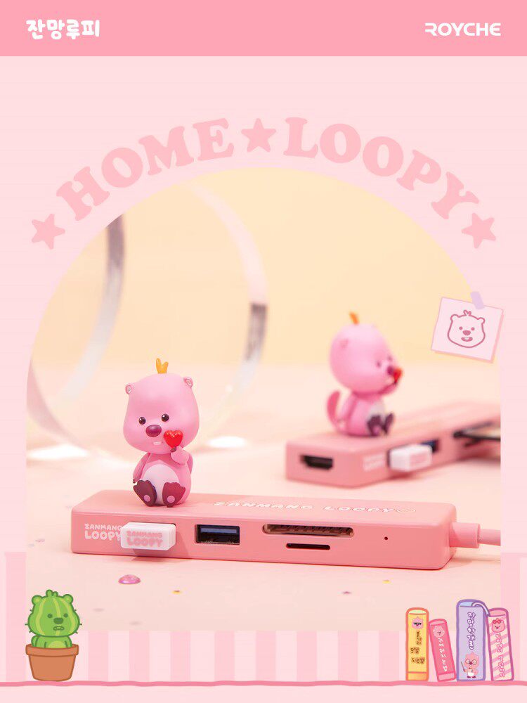 韩国USB-C转接器粉红海狸loopy露比扩展坞适用苹果华为笔记本HUB