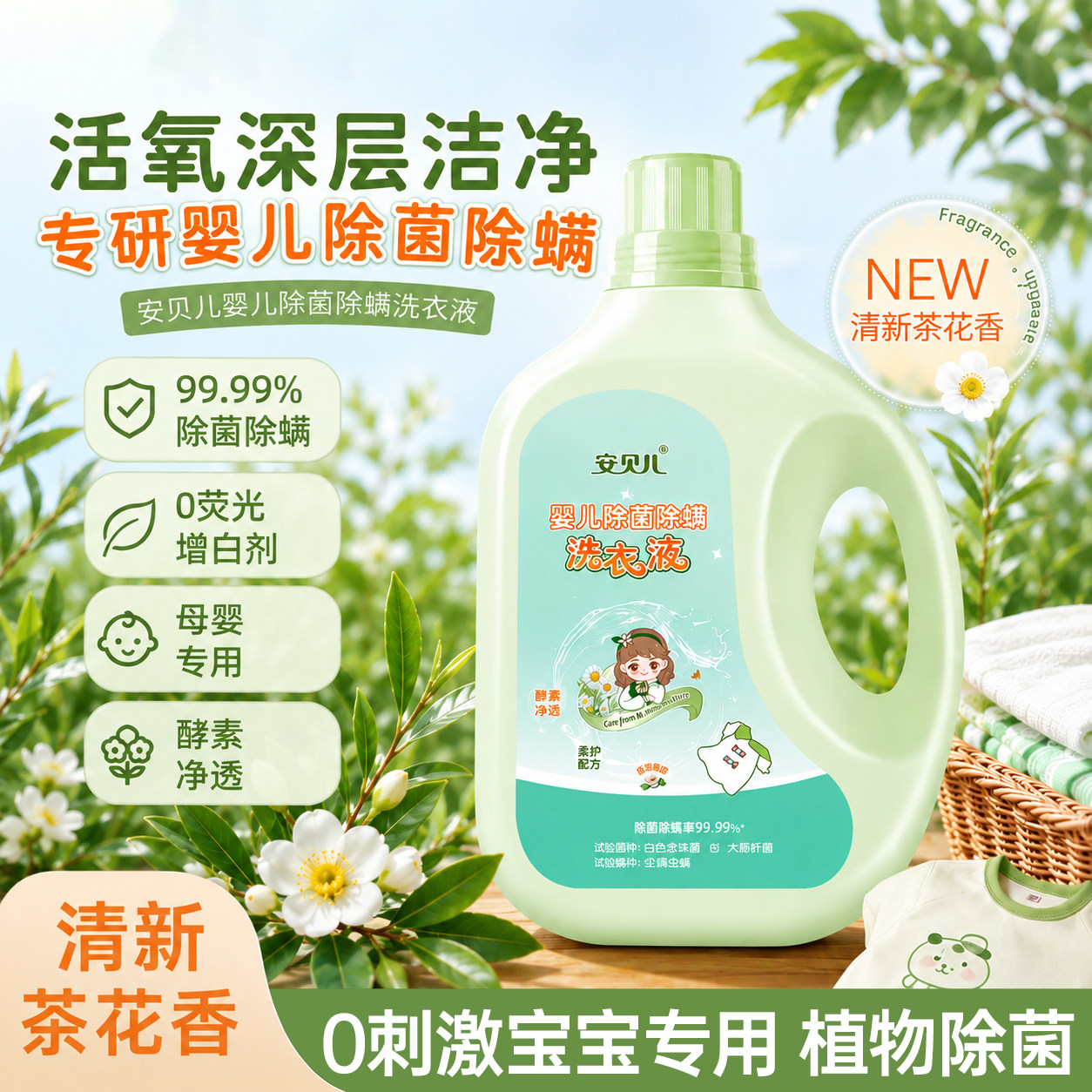 安贝儿婴儿抑菌除螨洗衣液宝宝专用尿布皂抑菌浓缩洁净洗衣凝珠