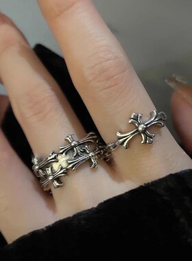 克罗伈双层十字架复古情侣对戒开口戒指个性百搭