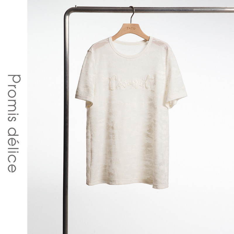 她图专柜透视白色蕾丝提花T恤女短袖2026夏装新款洋气超好看上衣