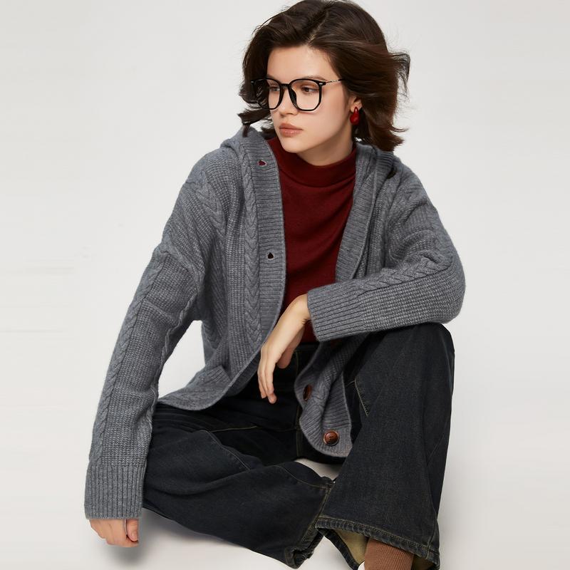 连帽针织开衫百搭显瘦麻花