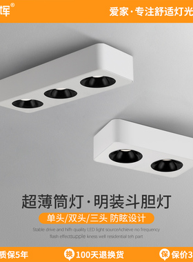 爱多辉明装筒灯超薄无主灯设计方形单头双头三头斗胆灯免开孔7568