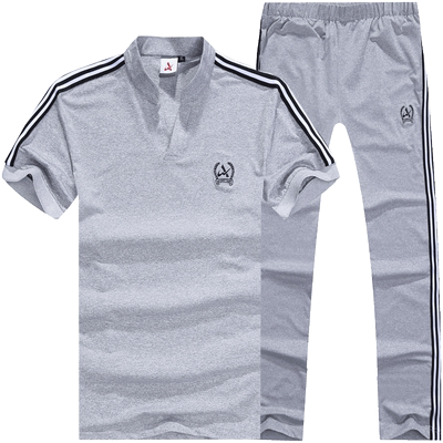 夏季短袖T恤长裤跑步运动套装