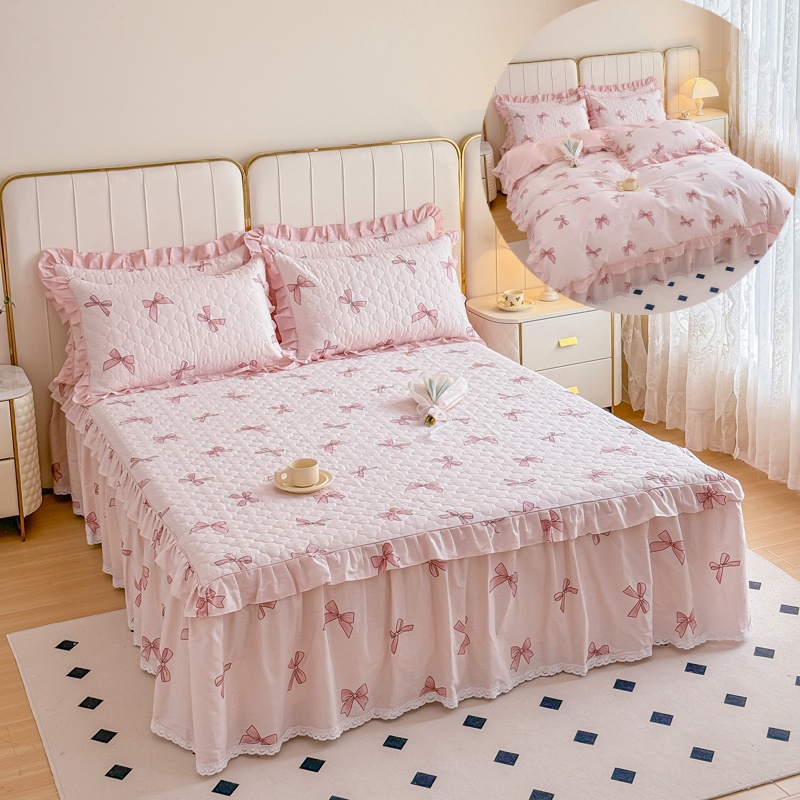 纯棉夹棉加厚保暖床裙单件纯棉花边床罩加棉防滑席梦思床笠四件套