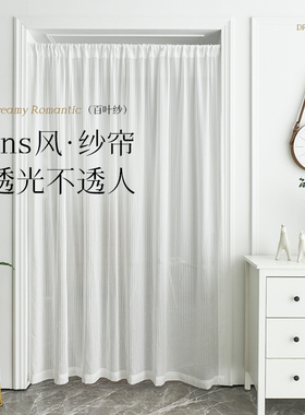 ins风白纱帘透光不透人卧室遮挡门帘隔断帘厨房窗帘免打孔伸缩杆