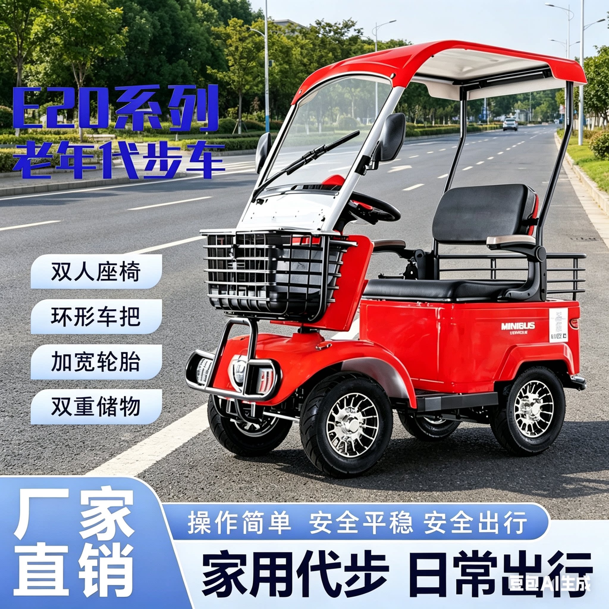 小巴士接送孩子四轮电动车老年代步车残疾人专用电动代步车E20