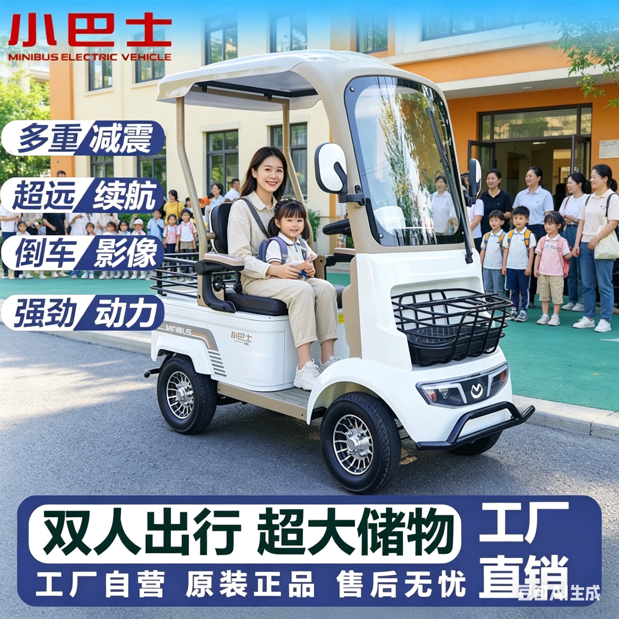 小巴士老年代步车电动四轮双人带棚接送孩子老人电瓶车A2