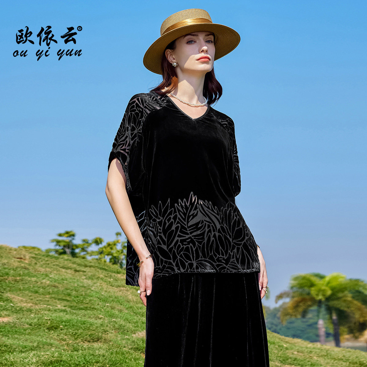 洋气妈妈春秋桑蚕丝上衣宽松显瘦图片