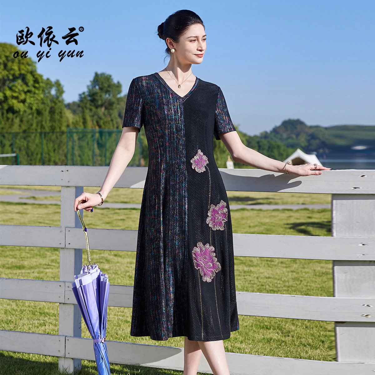 洋气大码连衣裙收腰显瘦妈妈夏装图片