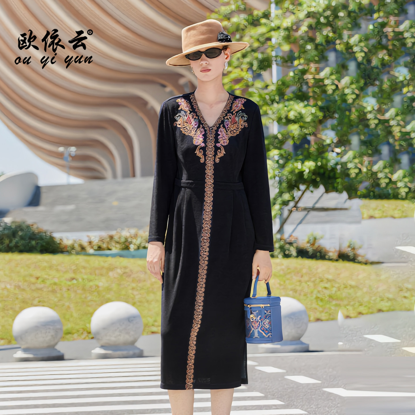 精致优雅洋气连衣裙显瘦妈妈秋装图片