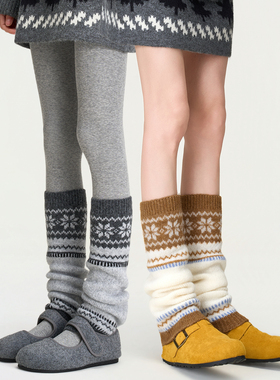 灰色费尔岛羊毛针织袜套女秋冬雪地靴袜子加厚保暖复古堆堆小腿套