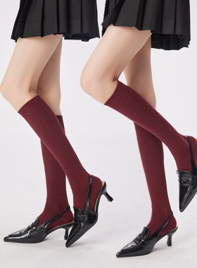 安可拉红袜子女春秋纯棉无骨长筒堆堆袜秋冬本命年红色及膝小腿袜