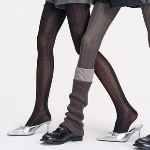 棉打底裤 蕾丝波点性感辣妹微透显瘦薄款 袜女法式 灰色复古格纹连裤