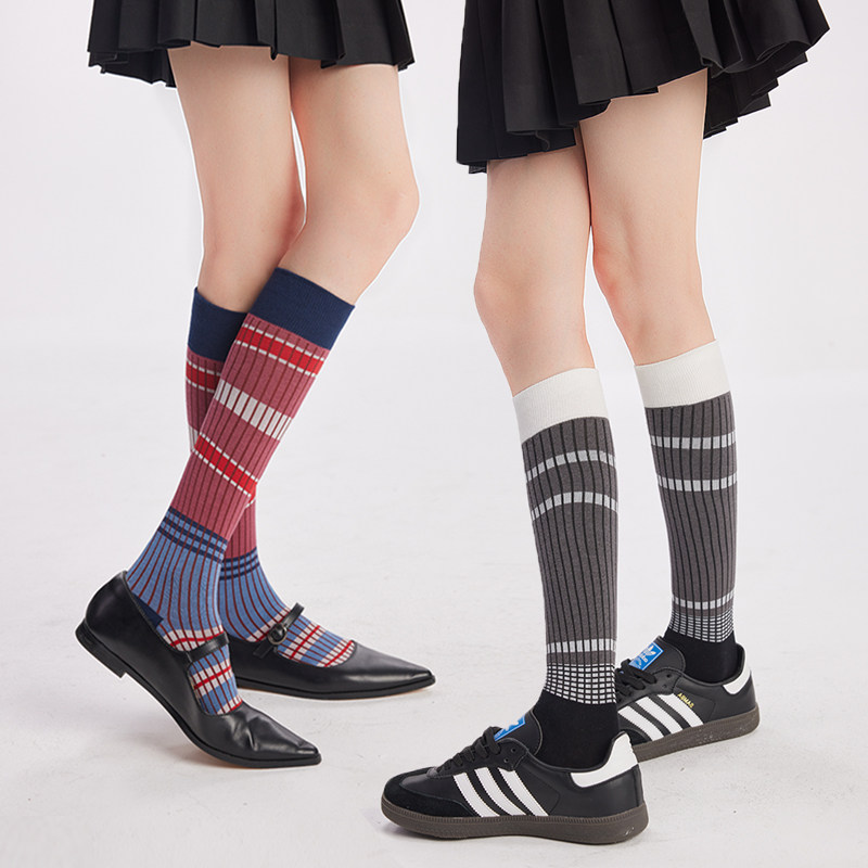 复古撞色条纹小腿袜女春秋美腿显瘦长筒袜子时尚潮流秋冬及膝高筒,女士内衣/男士内衣/家居服,长筒袜,淘宝优惠券,粉丝福利购,淘宝优惠卷