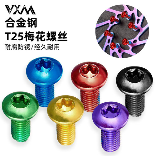 山地自行车碟片螺丝梅花T25自行车碟刹刹车盘固定点胶螺丝六钉