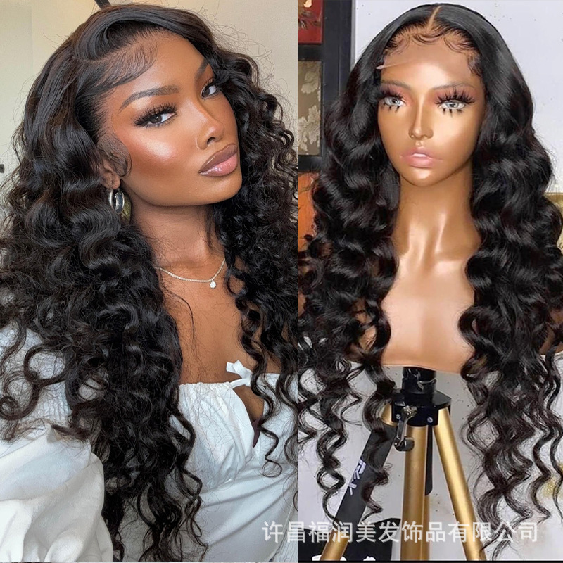 外贸真人发6*6假发自然色loose deep蕾丝头套human hair工厂