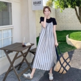 现货Y1122（订制面料）竖条吊带连衣裙+黑T两件套P160K238，女装连衣裙，浙宝296