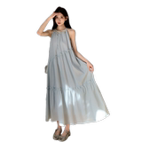 现货夏新款Y1130浅蓝色度假裙挂脖连衣裙P135K198，女装连衣裙，浙宝296