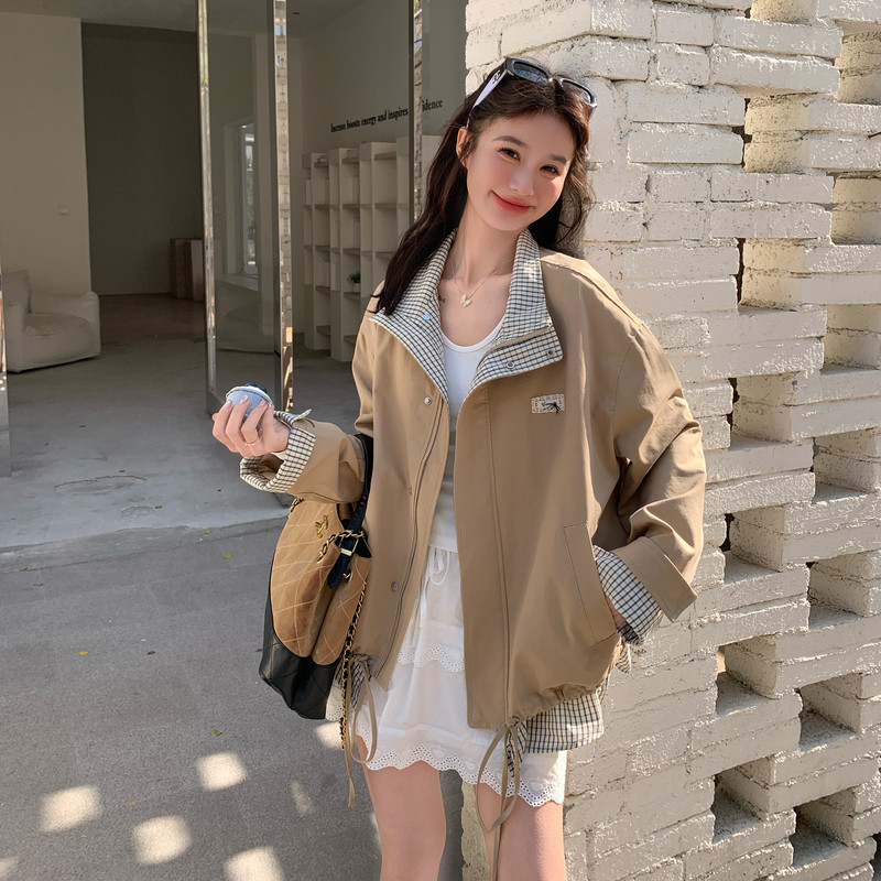 大货2026春新款Y1178格纹拼接风衣外套P180K288,女装风衣,浙宝296