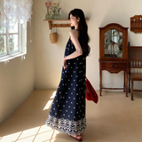 新款已出货Y1129藏青色绣花度假吊带连衣裙P125K188，女装连衣裙，浙宝296