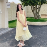 现货Y1120下摆不规则拼接方领连衣裙P135K198，女装连衣裙，浙宝296