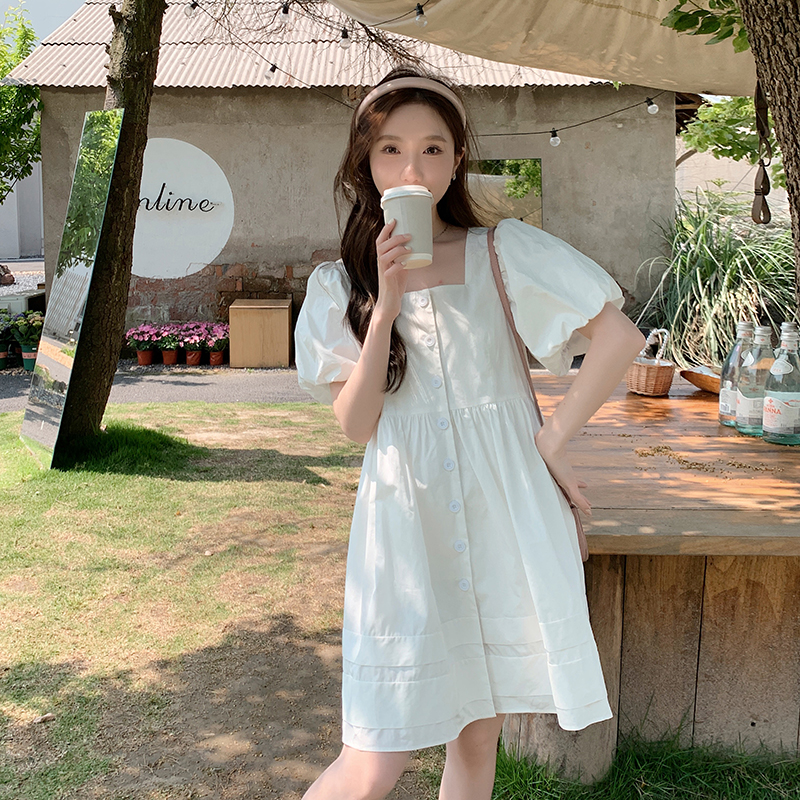 白色泡泡袖A字娃娃裙女夏连衣裙2025新款甜美减龄森系小个子初恋，女装连衣裙，浙宝296